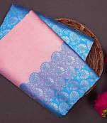 Peach rama silk blend jacuard work festival saree with unstitched blouse piece