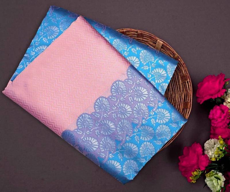 Peach rama silk blend jacuard work festival saree with unstitched blouse piece