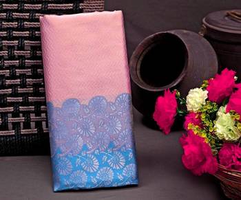 Peach rama silk blend jacuard work festival saree with unstitched blouse piece 3