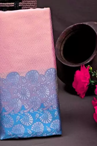 Peach rama silk blend jacuard work festival saree with unstitched blouse piece