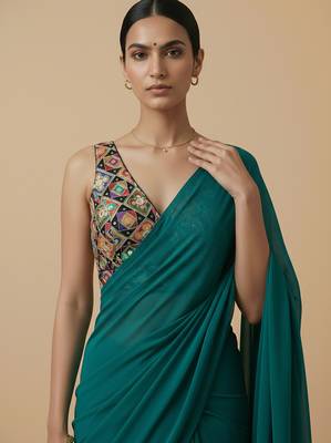 Self embroidered designer saree blouse 4