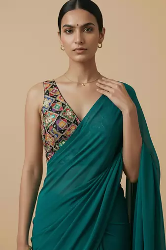Self embroidered designer saree blouse