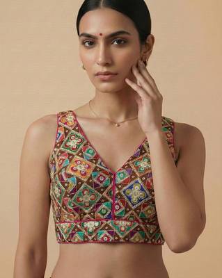 Self embroidered designer saree blouse 1