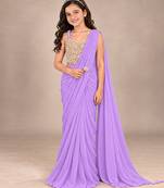 Lilac embroidered georgette drape saree set