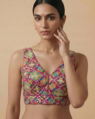Self embroidered designer saree blouse 1