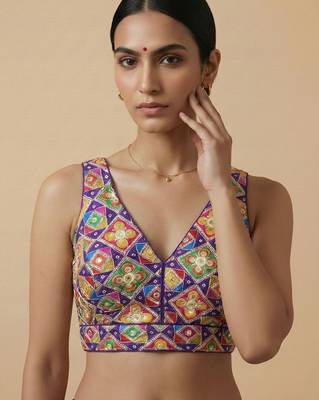 Self embroidered designer saree blouse 1