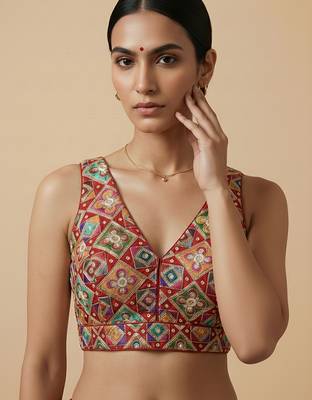 Self embroidered designer saree blouse 1