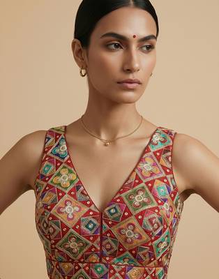 Self embroidered designer saree blouse 3