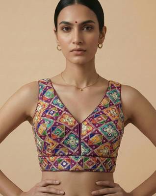 Self embroidered designer saree blouse 1