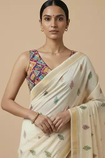 Self embroidered designer saree blouse