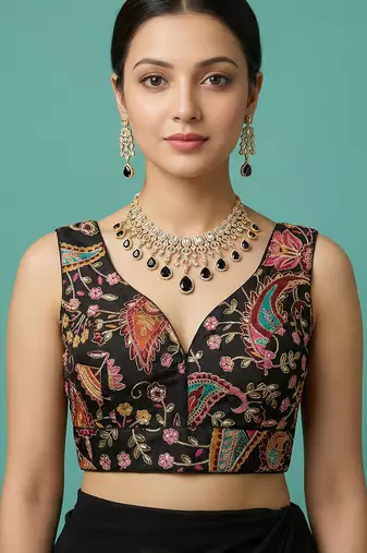 Self embroidered designer saree blouse