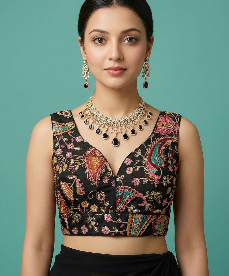 Self embroidered designer saree blouse