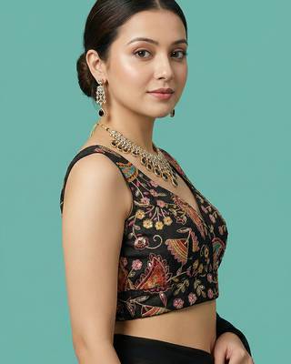 Self embroidered designer saree blouse 3