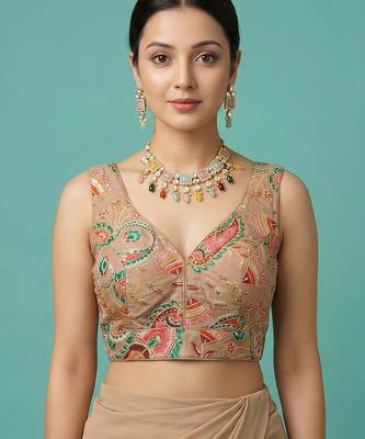 Self embroidered designer saree blouse 1