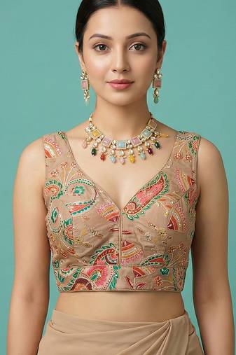 Self embroidered designer saree blouse