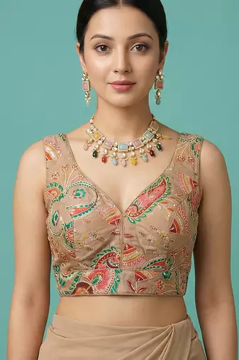 Self embroidered designer saree blouse