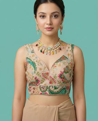 Self embroidered designer saree blouse 1