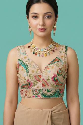 Self embroidered designer saree blouse