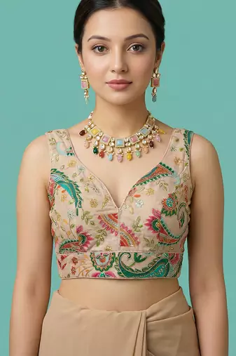 Self embroidered designer saree blouse