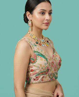 Self embroidered designer saree blouse 3