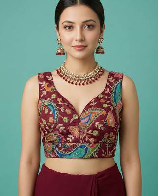Self embroidered designer saree blouse 1