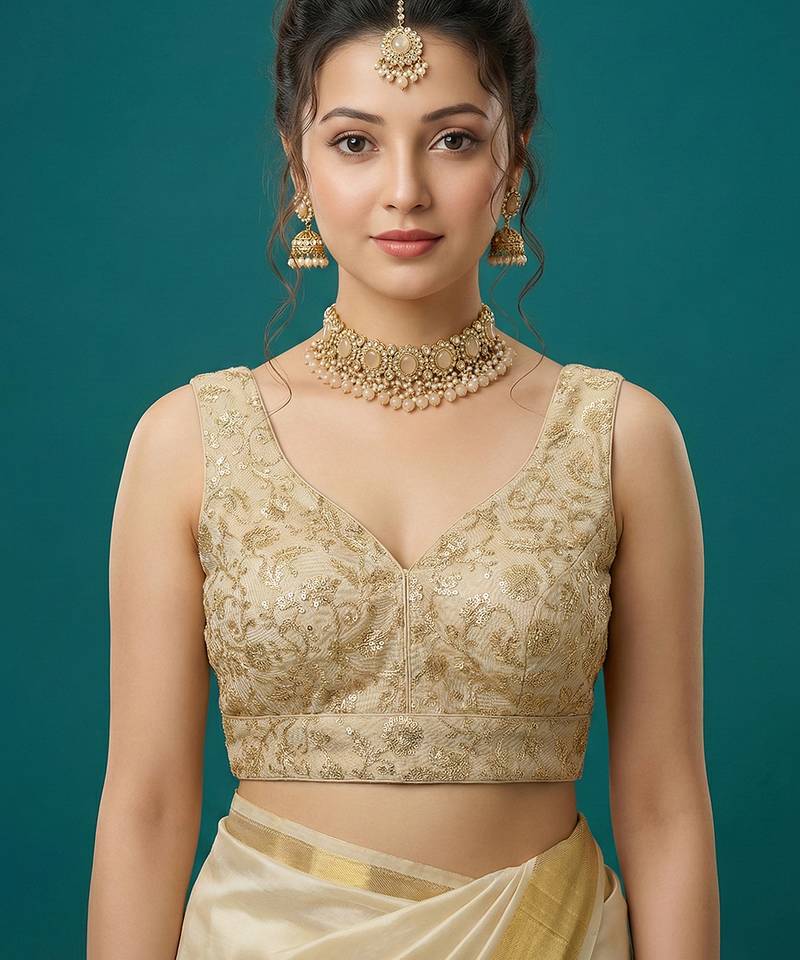 Self embroidered designer saree blouse