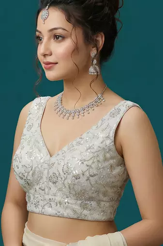 Self embroidered designer saree blouse