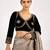 Black velvet full sleeves embroidered saree blouse