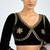 Black velvet full sleeves embroidered saree blouse