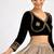 Black velvet full sleeves embroidered saree blouse