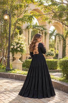 Black cotton readymade anarkali suit with embroidery & mirror work 3