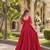 Red cotton readymade anarkali suit with embroidery & mirror work