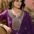 violet thread embroidered silk blend stitched straight trouser salwar suit set