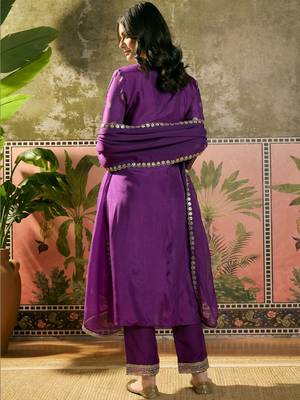 violet thread embroidered silk blend stitched straight trouser salwar suit set 3