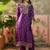 violet thread embroidered silk blend stitched straight trouser salwar suit set
