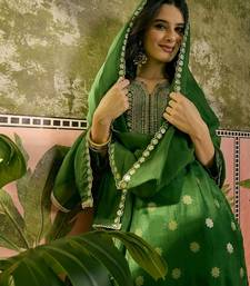 green thread embroidered silk blend stitched straight trouser salwar suit set