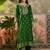 green thread embroidered silk blend stitched straight trouser salwar suit set