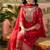 red thread embroidered silk blend stitched straight trouser salwar suit set