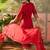 red thread embroidered silk blend stitched straight trouser salwar suit set