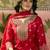 red thread embroidered silk blend stitched straight trouser salwar suit set