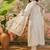 off-white floral embroidered cotton blend stitched a-line trouser salwar suit set