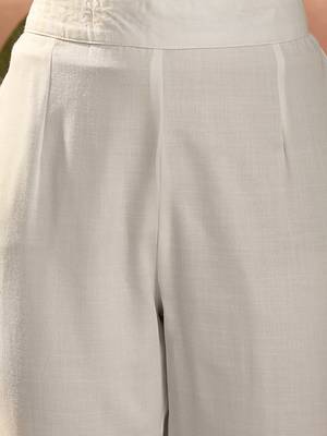off-white floral embroidered cotton blend stitched a-line trouser salwar suit set 2