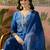 royal blue thread embroidered silk blend stitched straight trouser salwar suit set