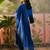 royal blue thread embroidered silk blend stitched straight trouser salwar suit set
