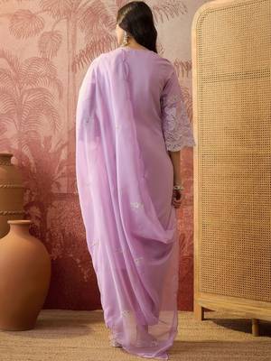lavender thread embroidered cotton blend stitched straight trouser salwar suit set 4
