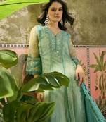 sky blue zari embroidered silk blend stitched anarkali trouser salwar suit set