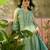 sky blue zari embroidered silk blend stitched anarkali trouser salwar suit set