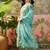 sky blue zari embroidered silk blend stitched anarkali trouser salwar suit set