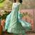 sky blue zari embroidered silk blend stitched anarkali trouser salwar suit set
