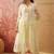 yellow thread embroidered silk blend stitched anarkali trouser salwar suit set